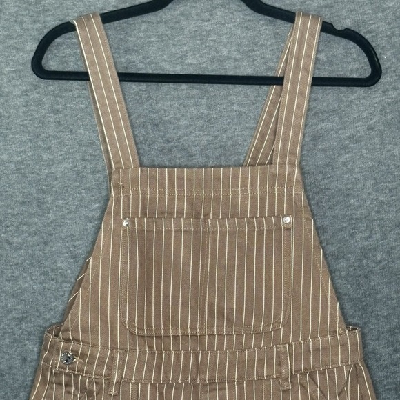 WeWoreWhat Pinstripe Overall Shorts Brown Medium Slit Leg 100% Cotton - Picture 2 of 12